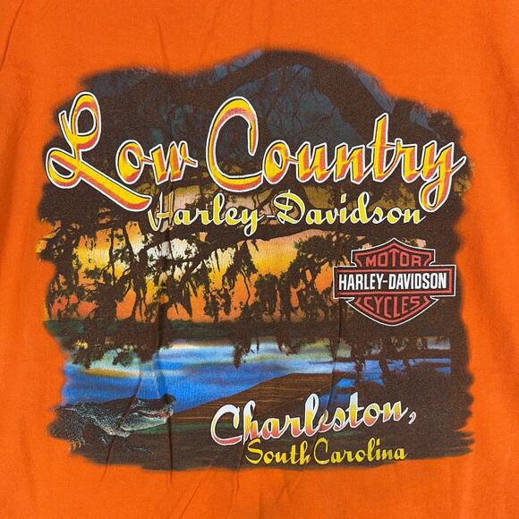 Harley Davidson Mens Low Country Charleston SC XL made USA Orange Tee Beefy-T - Picture 2 of 9